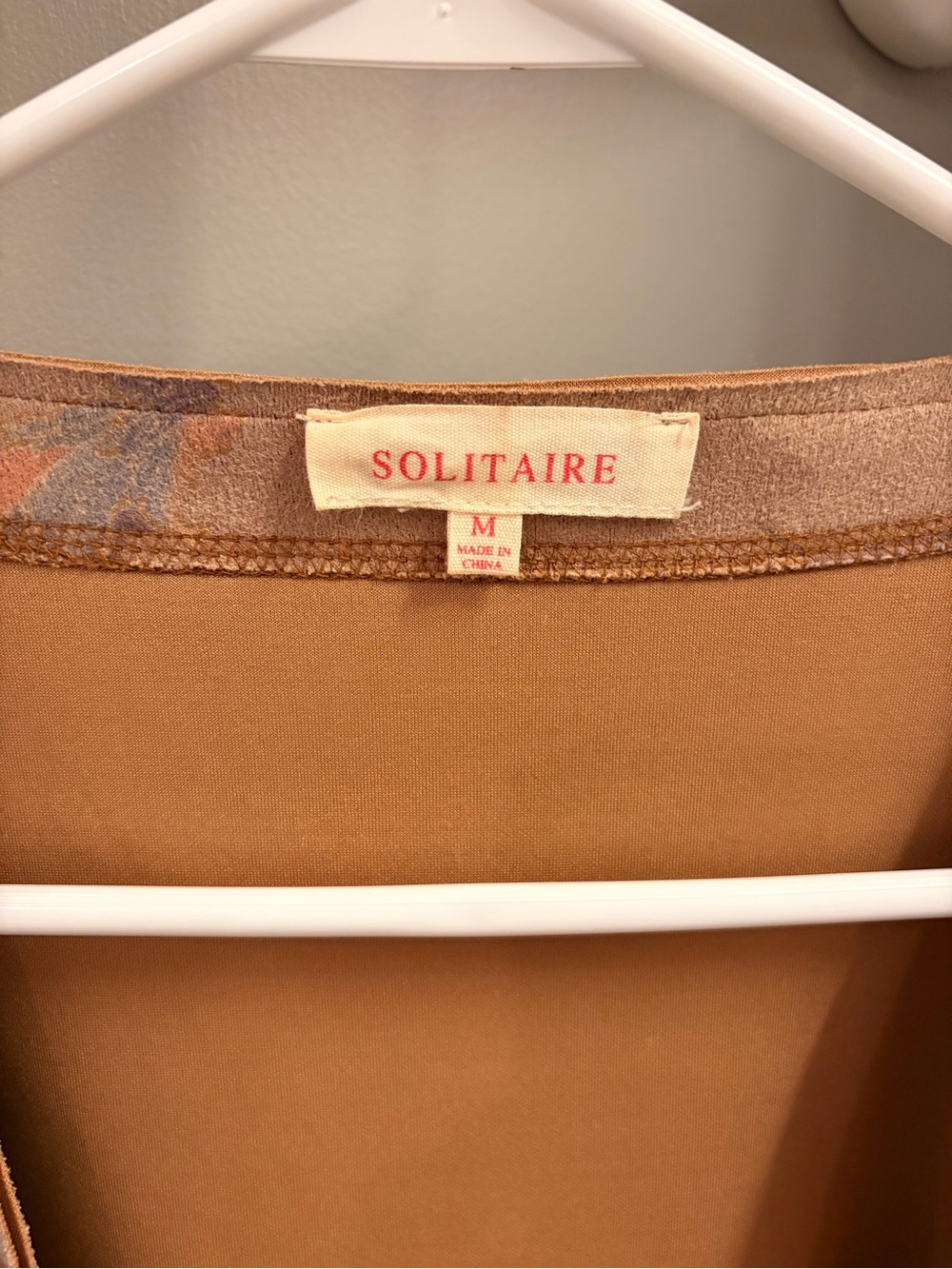 Solitaire Open-Front Cardigan Jacket - Peachy Tan with Muted Blue Accents - Picture 2 of 11